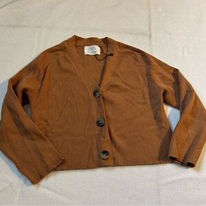 Zara Tan Ribbed Knit Cardigan